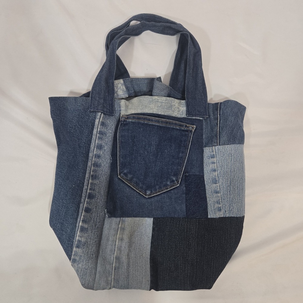Vintage Handmade Patchwork Denim Tote Bag Upcycled Jeans Boho Shoulder Purse